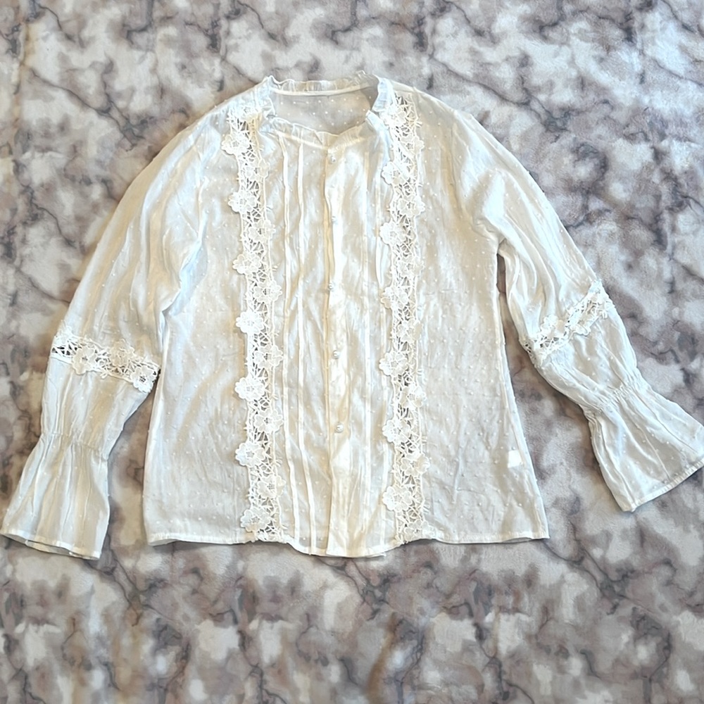 Boho White Lace Long Sleeve Blouse Top